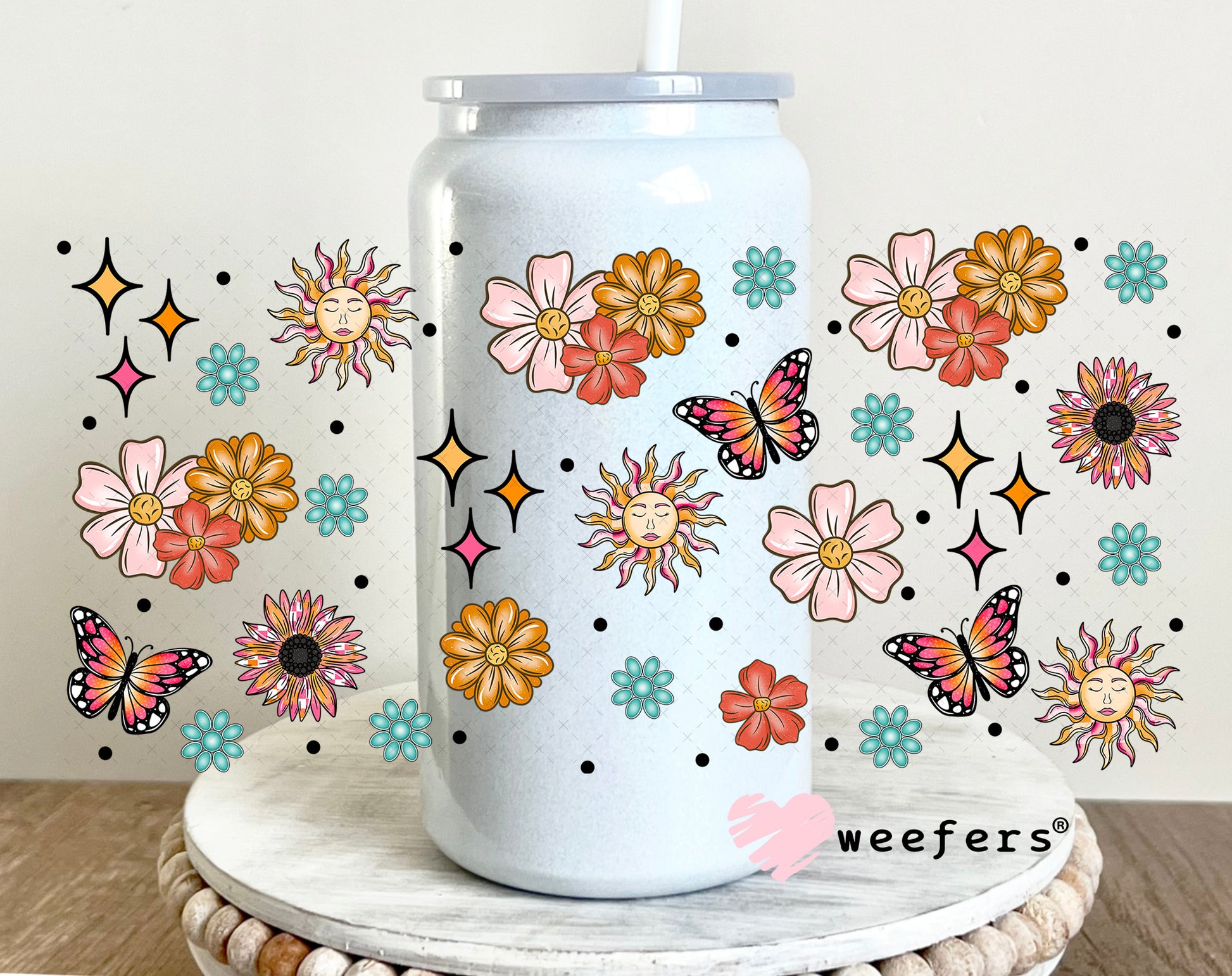 Wild Flowers and Wild Horses Sidekick UV DTF Cup Wrap - Weefers Exclusive 16oz Glass Can Generic Weefers