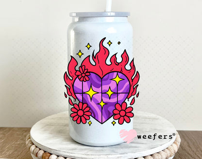 Purple Fire Heart UV DTF Decal 16oz Glass Can Generic Weefers