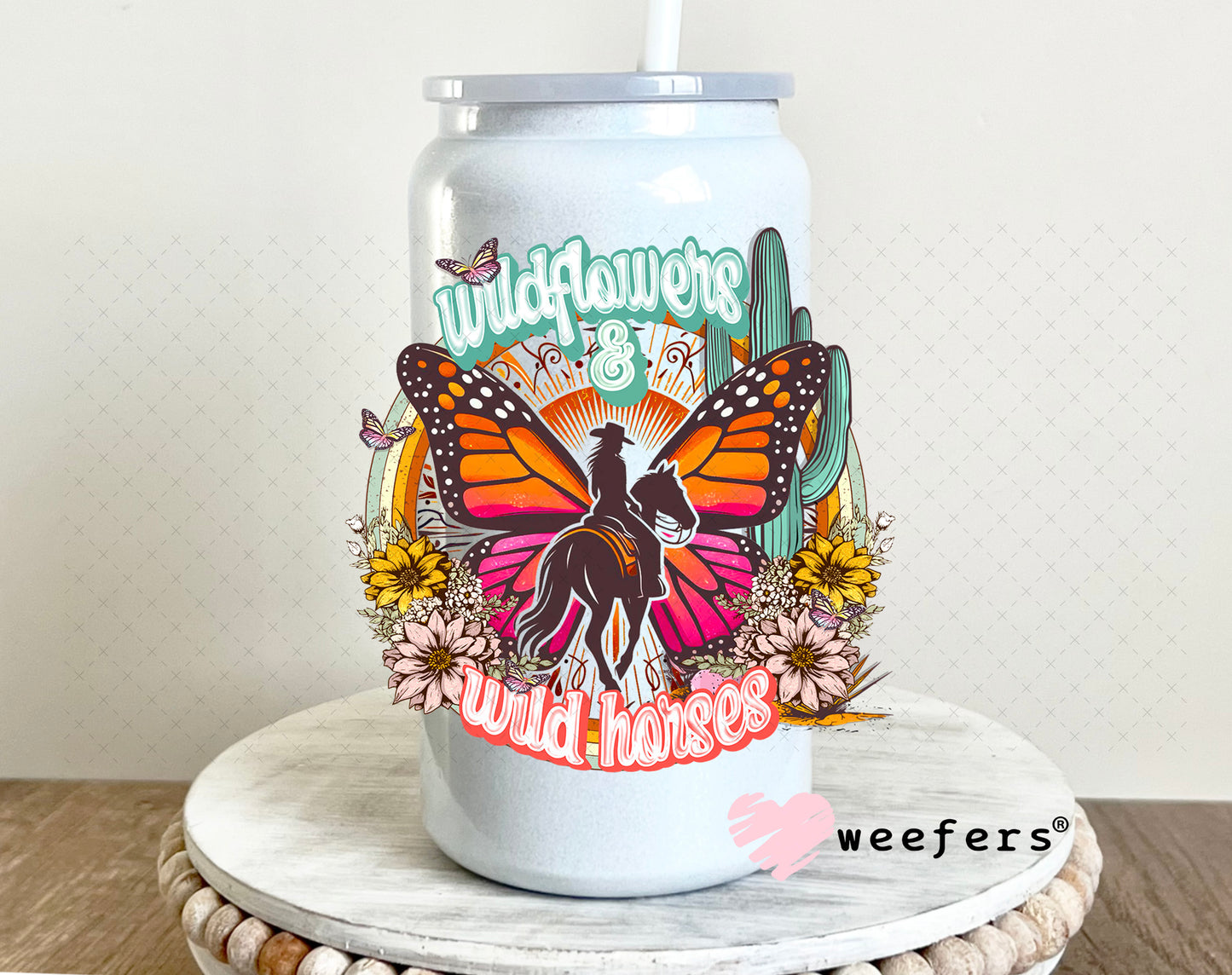 Wildflowers and Wild Horses UV DTF Decal 16oz Glass Can Generic Weefers