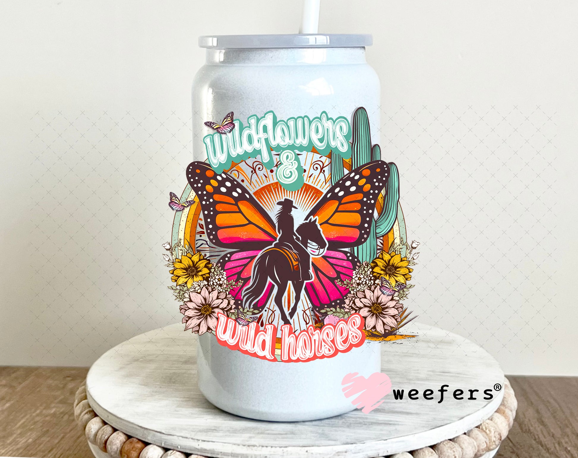Wildflowers and Wild Horses UV DTF Decal 16oz Glass Can Generic Weefers