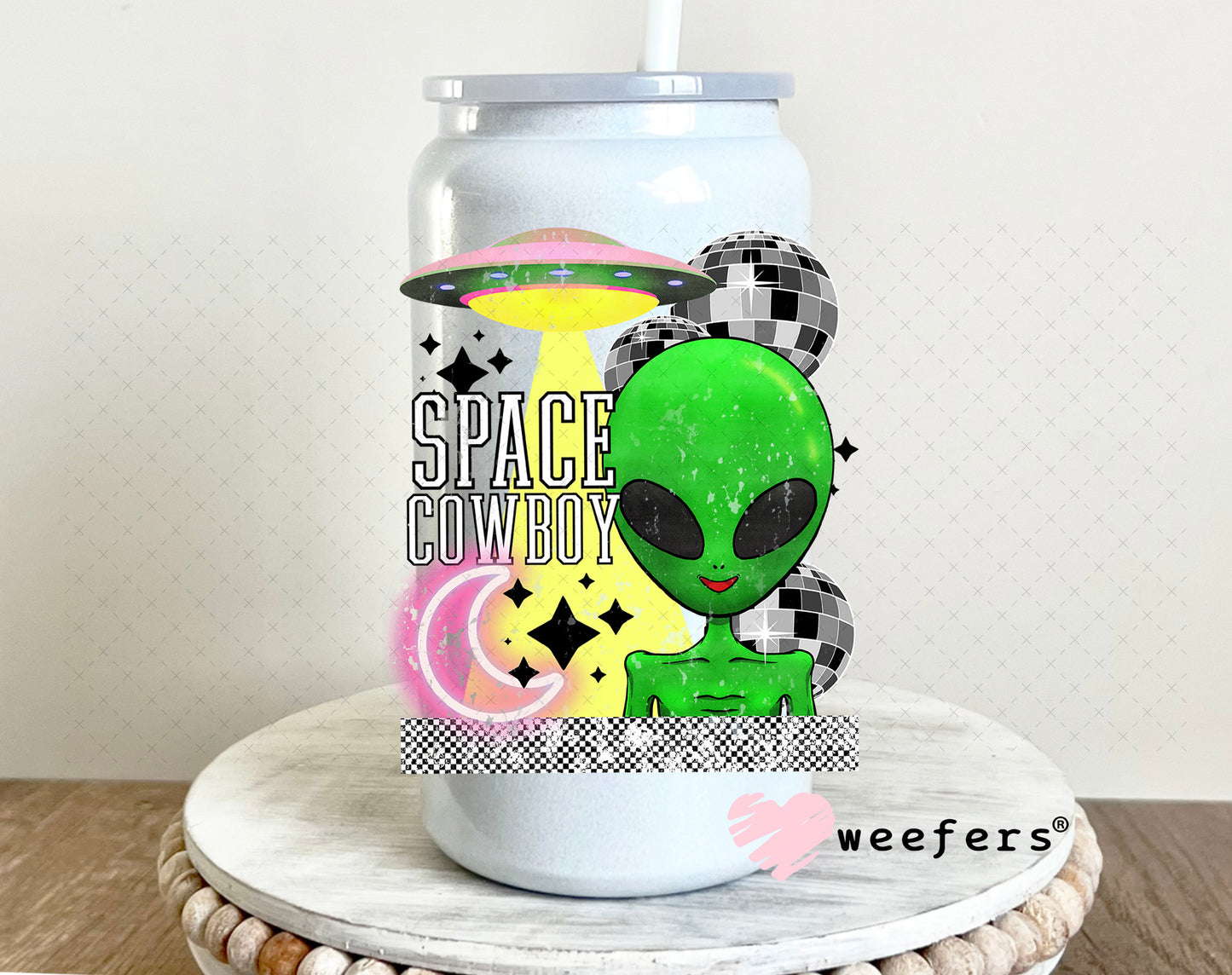 Space Cowboy UV DTF Decal 16oz Glass Can Generic Weefers