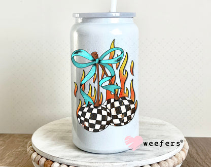Checkered Cherries with Teal Bow UV DTF Decal 16oz Glass Can Generic Weefers