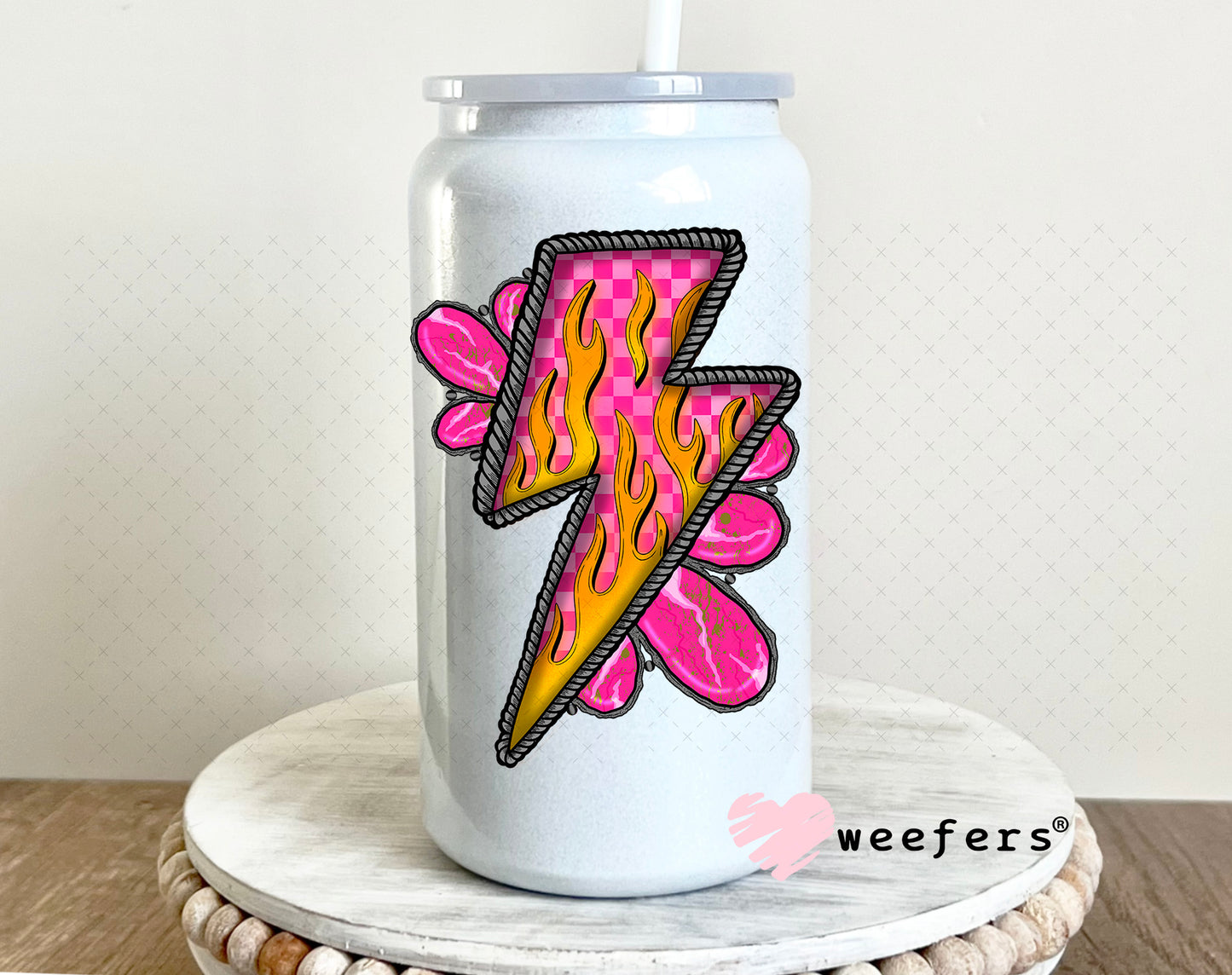 Lightening Bold Magenta UV DTF Decal 16oz Glass Can Generic Weefers