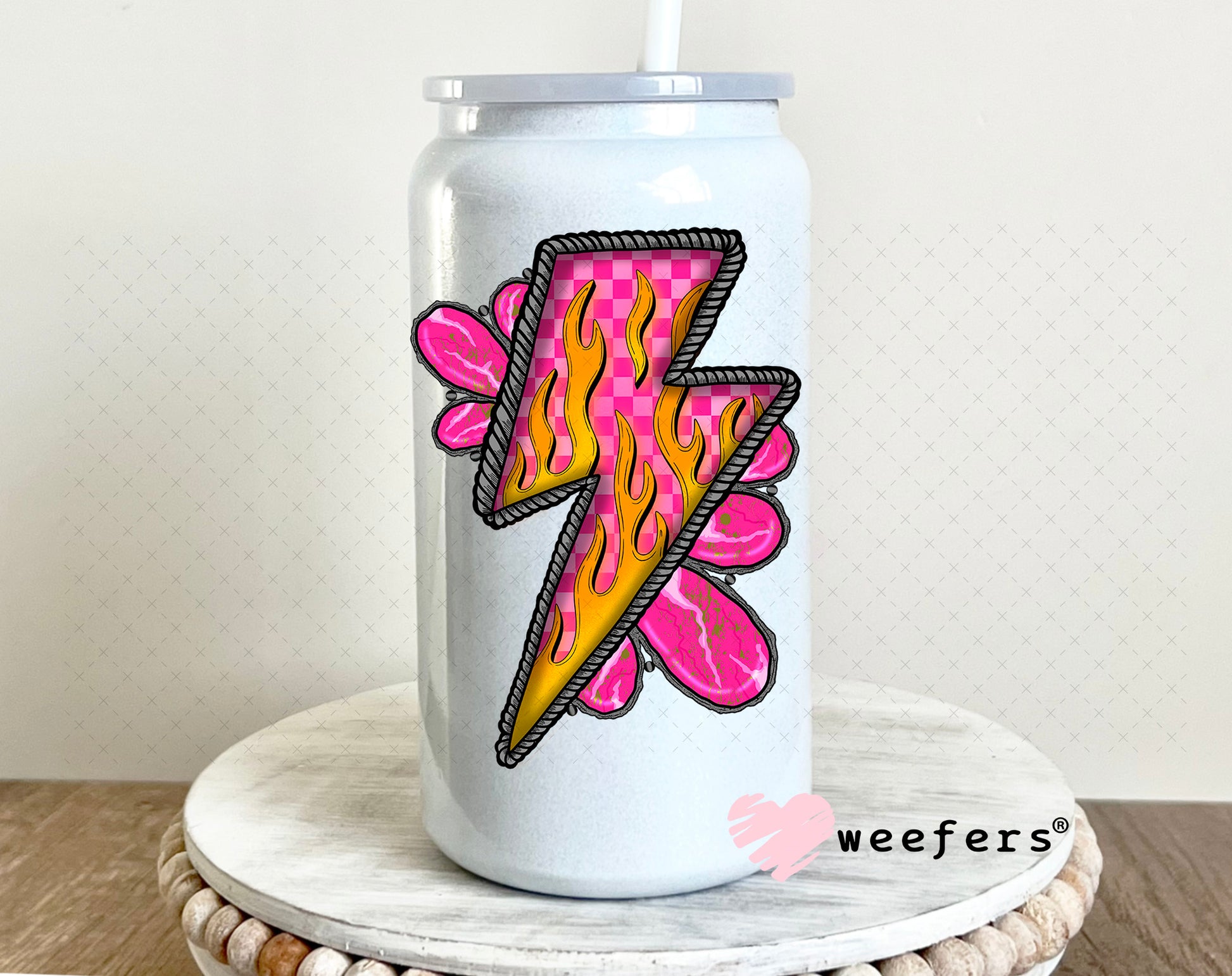 Lightening Bold Magenta UV DTF Decal 16oz Glass Can Generic Weefers