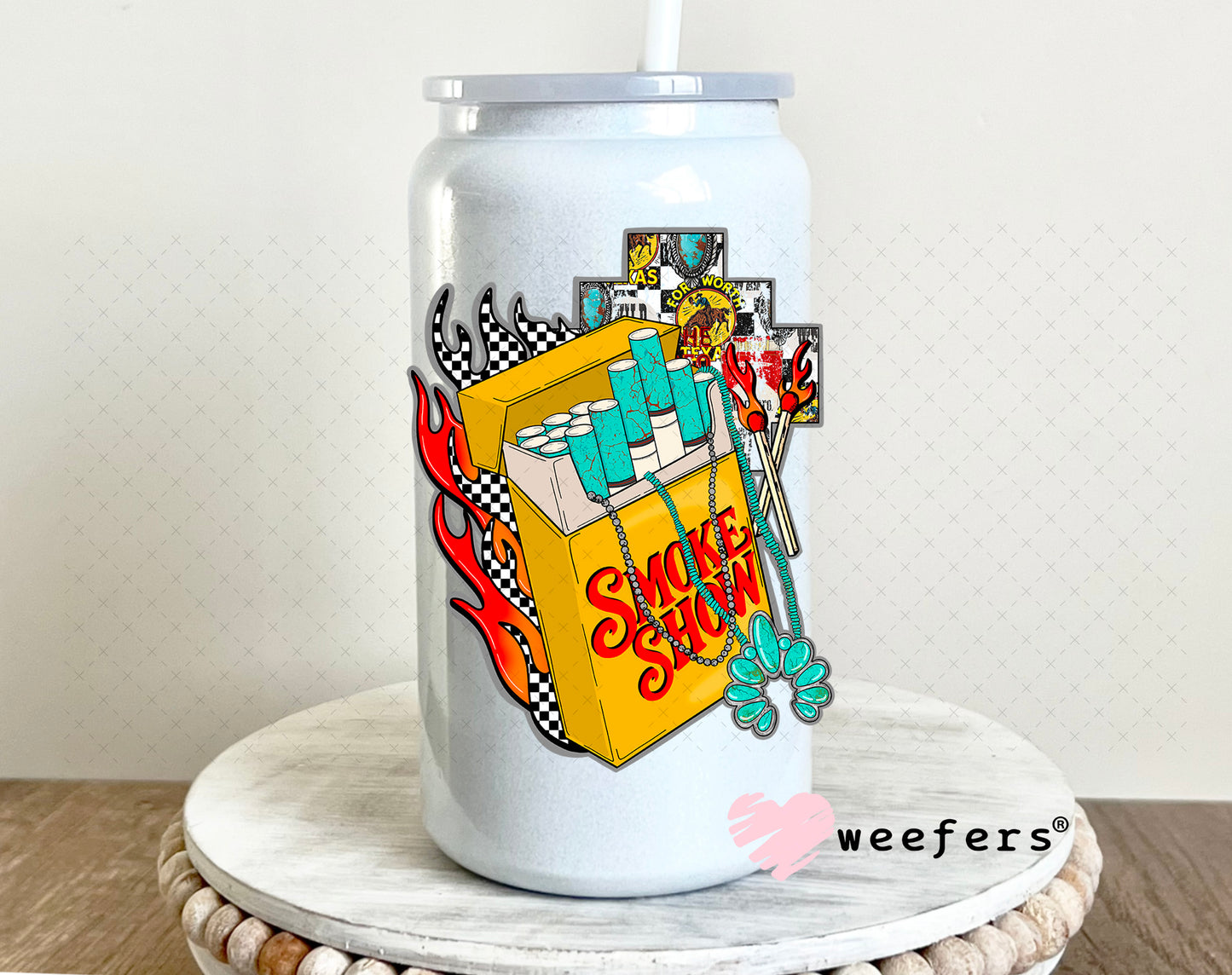 Smoke Show UV DTF Decal 16oz Glass Can Generic Weefers