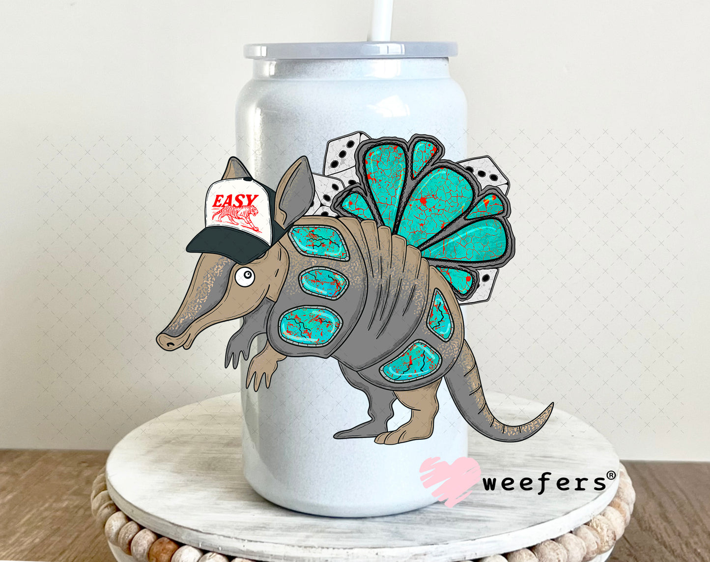 Sassy Armadillo UV DTF Decal 16oz Glass Can Generic Weefers