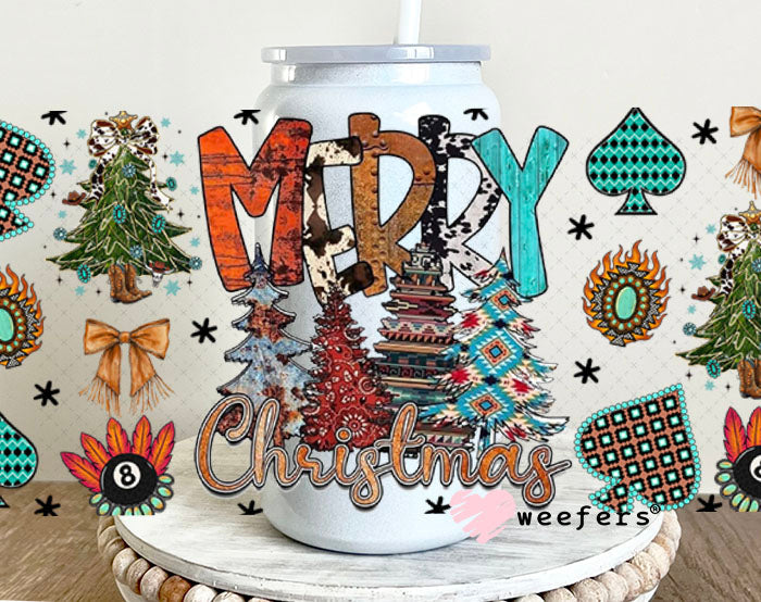 Merry Christmas UV DTF Cup Wrap - Weefers Exclusive 16oz Glass Can Generic Cup Wrap Weefers