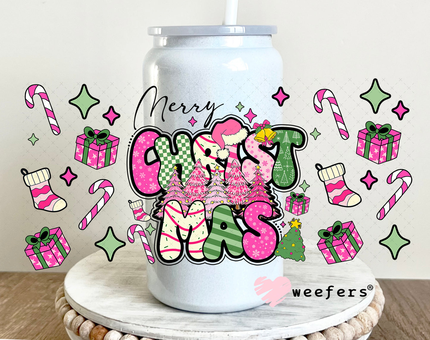 Merry Christmas UV DTF Cup Wrap - Weefers Exclusive 16oz Glass Can Generic Weefers