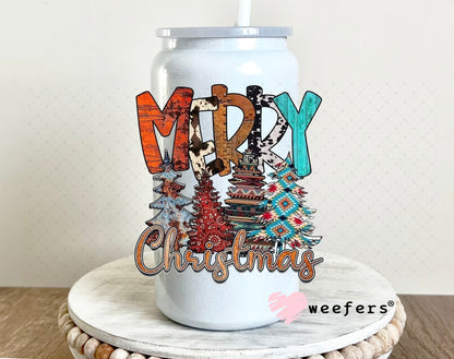 Western Merry Christmas UV DTF Decal 16oz Glass Can Generic Weefers