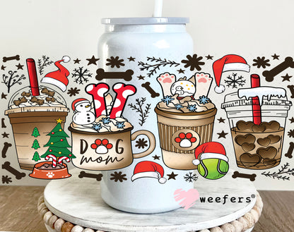 Christmas Coffee Dog Mom UV DTF Cup Wrap 16oz Glass Can Generic Weefers