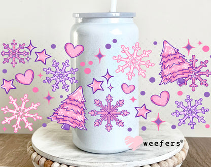 Pink Christmas Tree UV DTF Cup Wrap 16oz Glass Can Generic Weefers