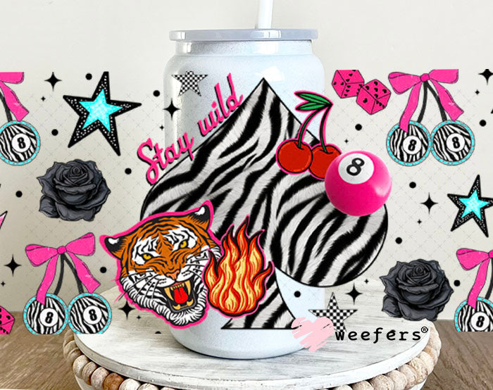 Stay Wild Zebra Heart UV DTF Cup Wrap - Weefers® Exclusive 16oz Glass Can Generic Cup Wrap Weefers