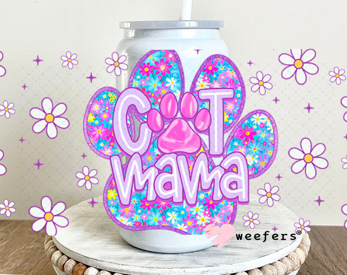 Purple Cat Mama Paw UV DTF Cup Wrap - Weefers® Exclusive 16oz Glass Can Generic Cup Wrap Weefers