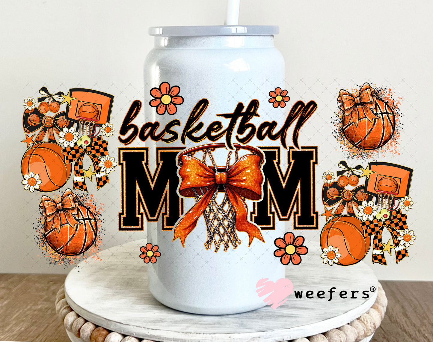 Basketball Mom UV DTF Cup Wrap - Weefers Exclusive 16oz Glass Can Generic Weefers