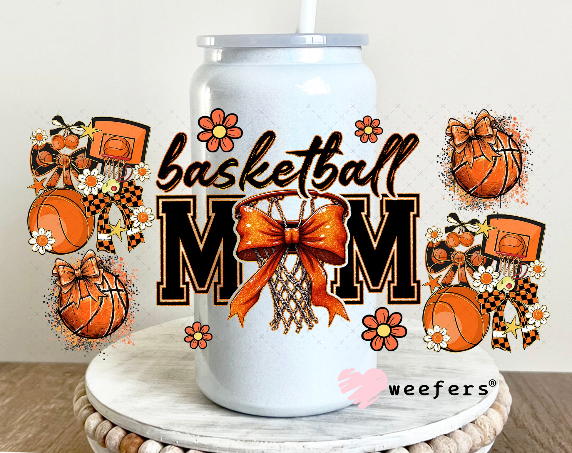 Basketball Mom UV DTF Cup Wrap - Weefers Exclusive 16oz Glass Can Generic Weefers
