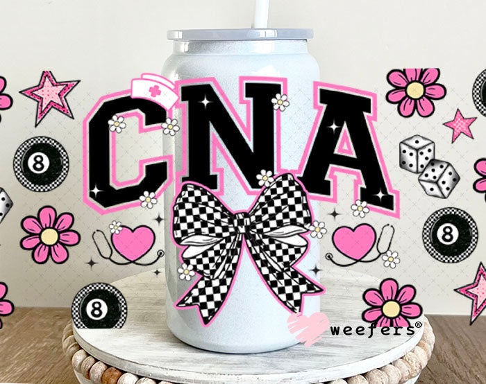 CNA Pink and Black Checkered UV DTF Cup Wrap - Weefers® Exclusive 16oz Glass Can Generic Cup Wrap Weefers