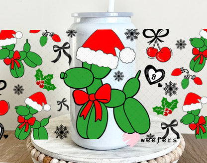Christmas Santa Balloon Dog UV DTF Cup Wrap - Weefers Exclusive 16oz Glass Can Generic Cup Wrap Weefers