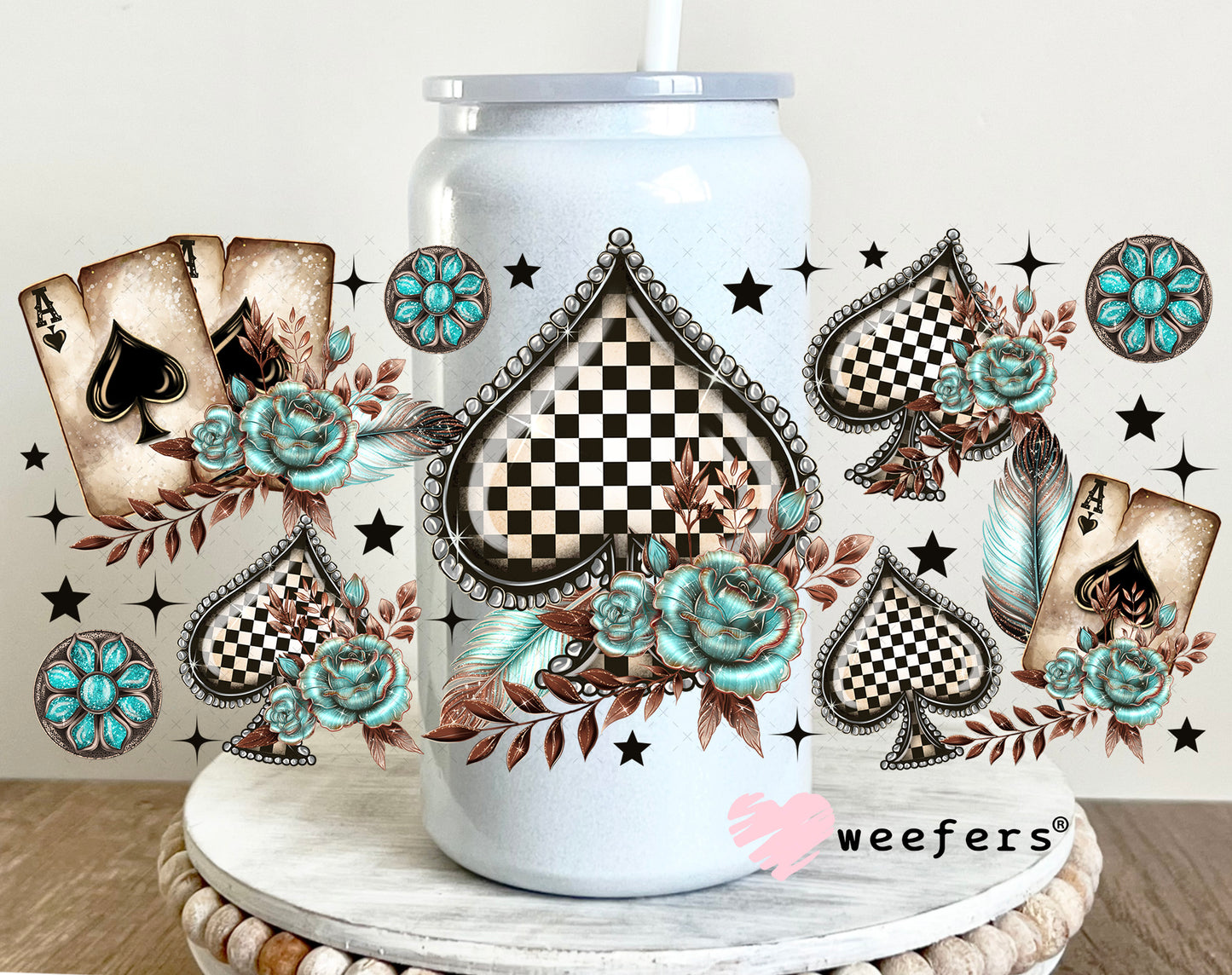 Spades and Aces UV DTF Cup Wrap 16oz Glass Can Generic Weefers