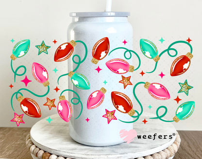 Retro Christmas Lights UV DTF Cup Wrap 16oz Glass Can Generic Weefers
