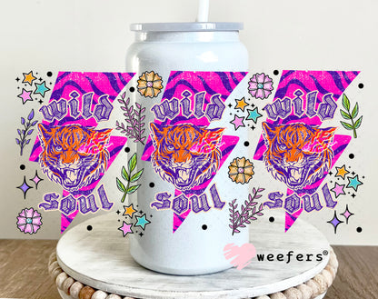 Wild Soul Hot Pink Tiger UV DTF Cup Wrap - Weefers Exclusive 16oz Glass Can Generic Weefers