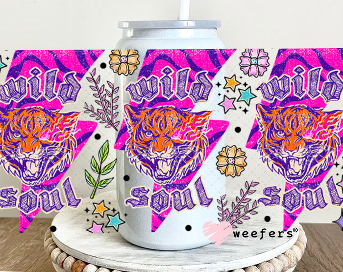 Wild Soul Hot Pink Tiger UV DTF Cup Wrap - Weefers Exclusive 16oz Glass Can Generic Cup Wrap Weefers
