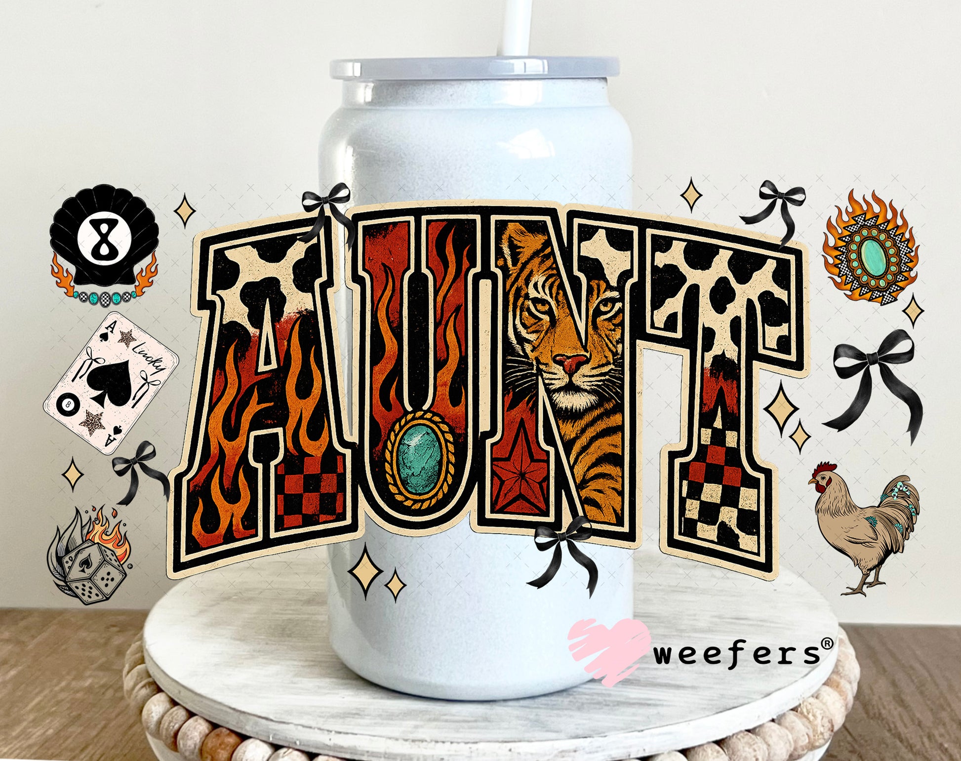 Aunt Tiger UV DTF Cup Wrap - Weefers Exclusive 16oz Glass Can Generic Weefers