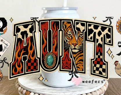 Aunt Tiger UV DTF Cup Wrap - Weefers® Exclusive 16oz Glass Can Generic Cup Wrap Weefers