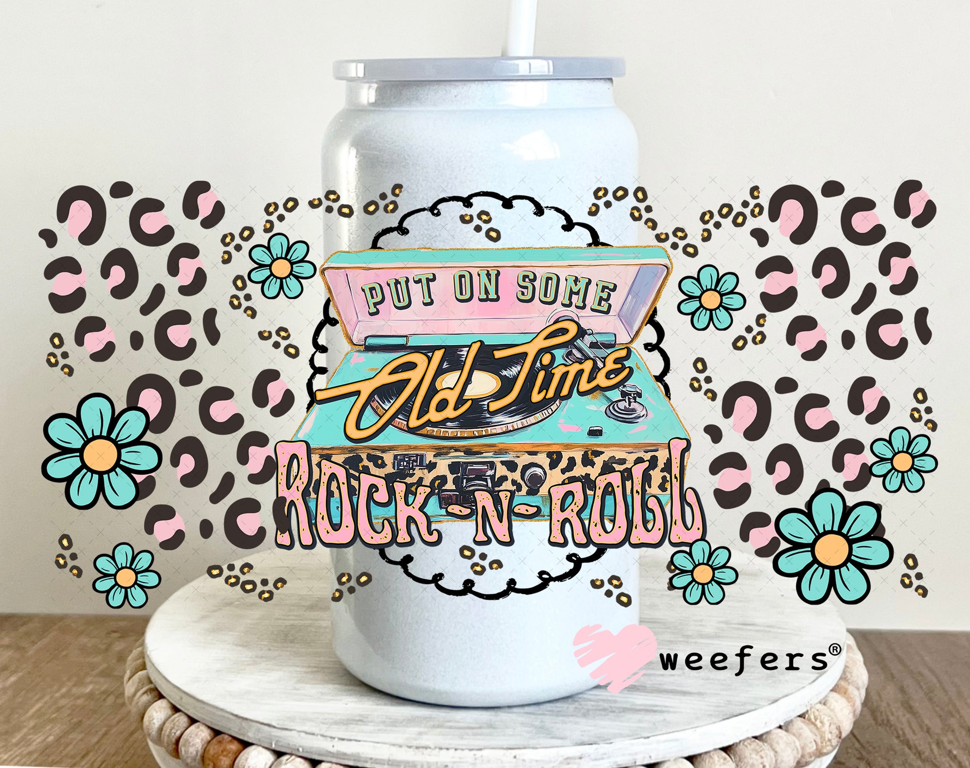 Put on Some Old Time Rock N Roll UV DTF Cup Wrap - Weefers Exclusive 16oz Glass Can Generic Weefers