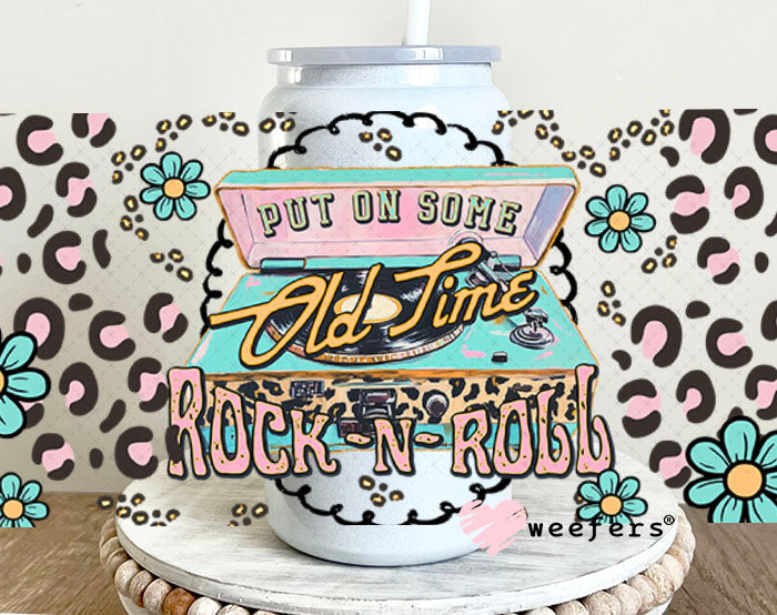 Put on Some Old Time Rock N Roll UV DTF Cup Wrap - Weefers Exclusive 16oz Glass Can Generic Cup Wrap Weefers