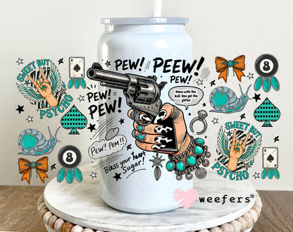 Pew Pew Bless Your Heart Sugar UV DTF Cup Wrap - Weefers Exclusive 16oz Glass Can Generic Weefers