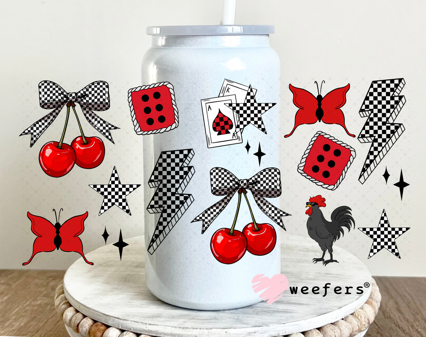 Red Cherry Delight UV DTF Cup Wrap - Weefers Exclusive 16oz Glass Can Generic Weefers