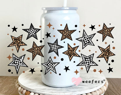 Brown and Black Stars UV DTF Cup Wrap 16oz Glass Can Generic Weefers