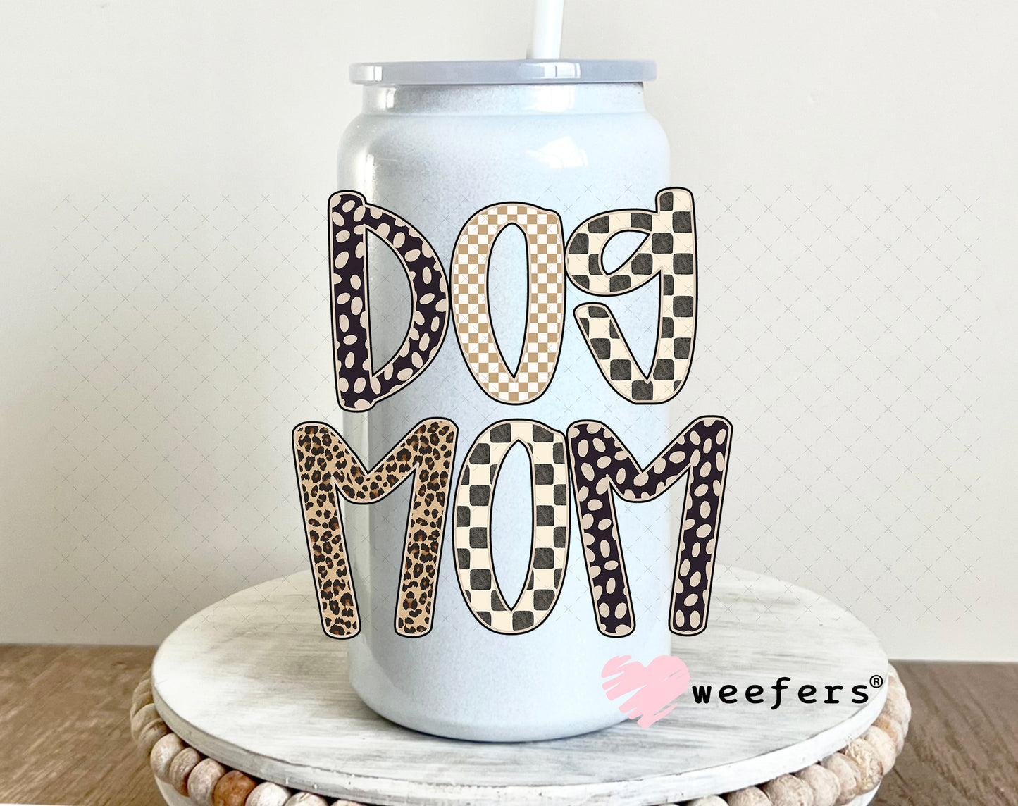 UV DTF Decal - Brown and Tan Dog Mama 16oz Glass Can Generic Weefers