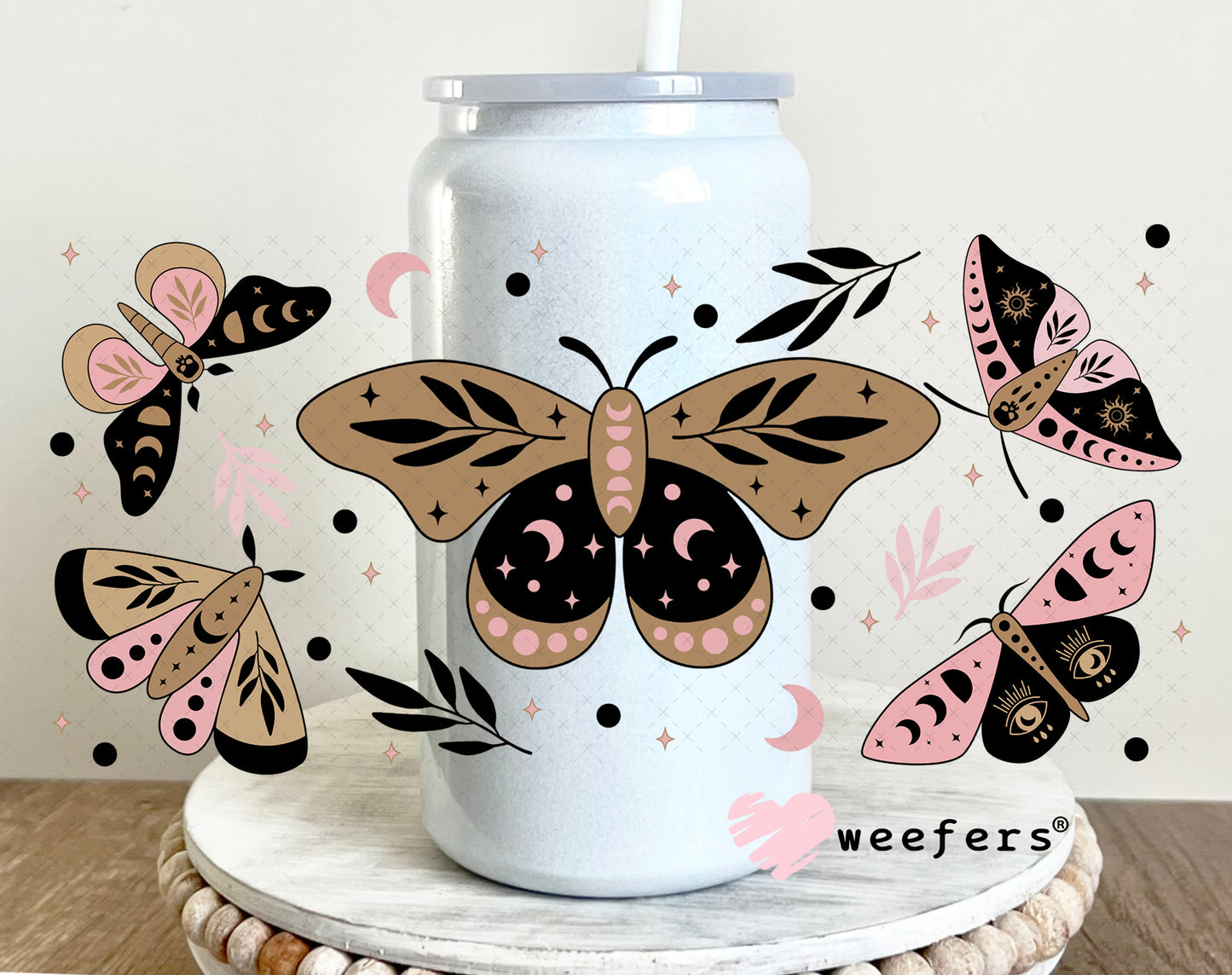 UV DTF Cup Wrap – Mystical Moths - Weefers Exclusive 16oz Glass Can Generic Weefers