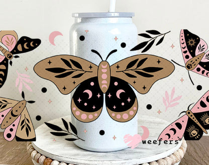 UV DTF Cup Wrap – Mystical Moths - Weefers Exclusive 16oz Glass Can Generic Cup Wrap Weefers