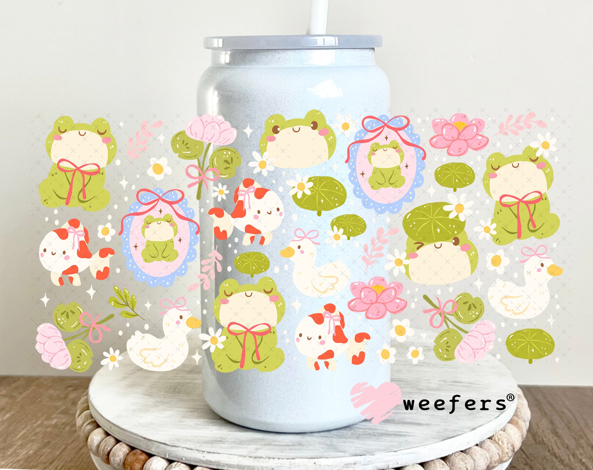 UV DTF Cup Wrap – Playful Frogs Whimsical 16oz Glass Can Generic Weefers