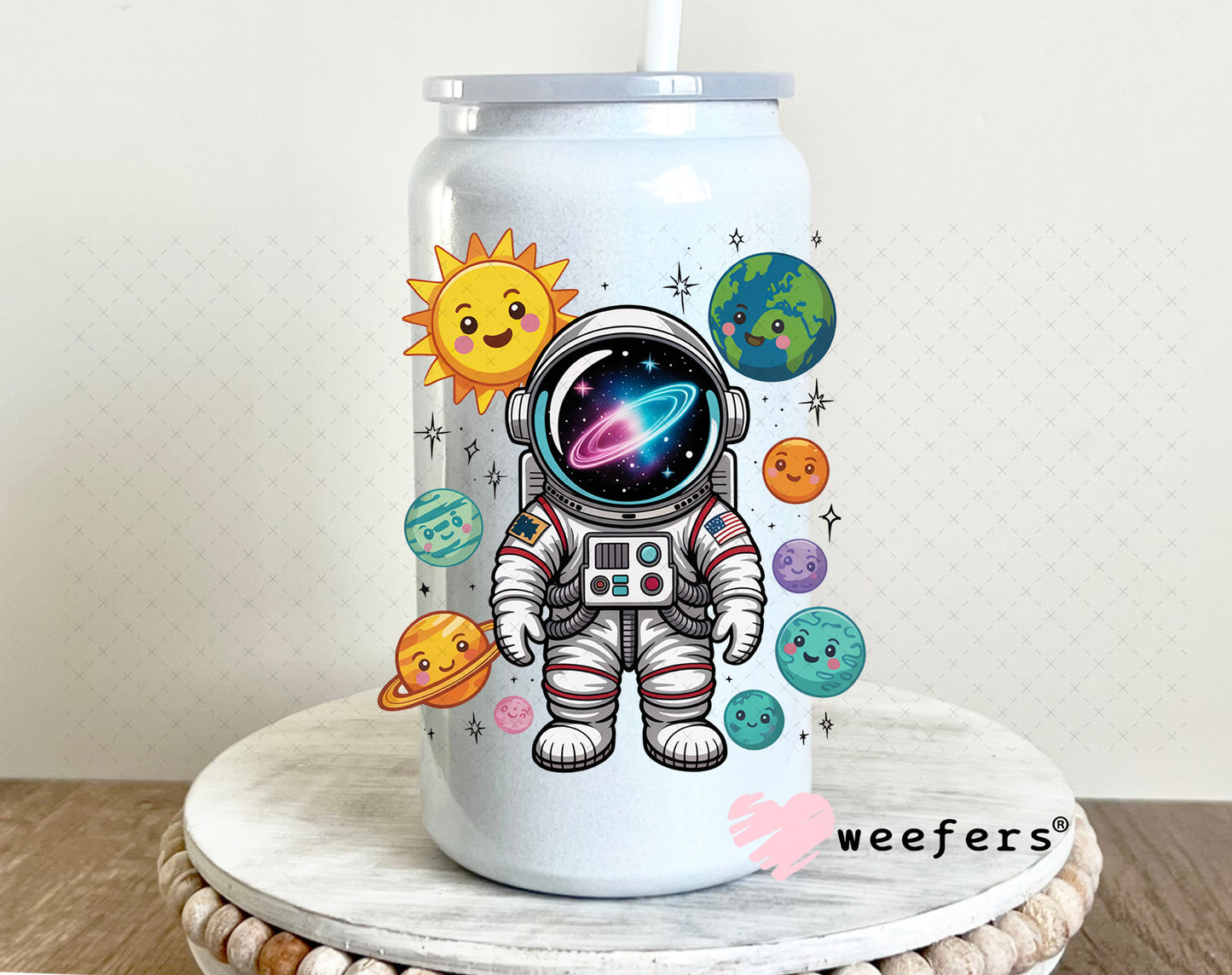 UV DTF Decal - Cute Astronaut 16oz Glass Can Generic Weefers