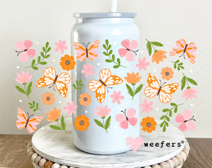 UV DTF Cup Wrap – Whimsical Butterflies Orange 16oz Glass Can Generic Weefers