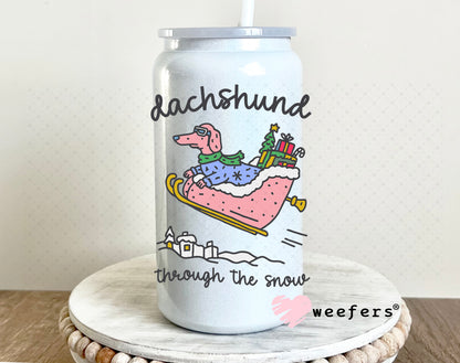 UV DTF Decal - Dachshund Through The Snow 16oz Glass Can Generic Weefers