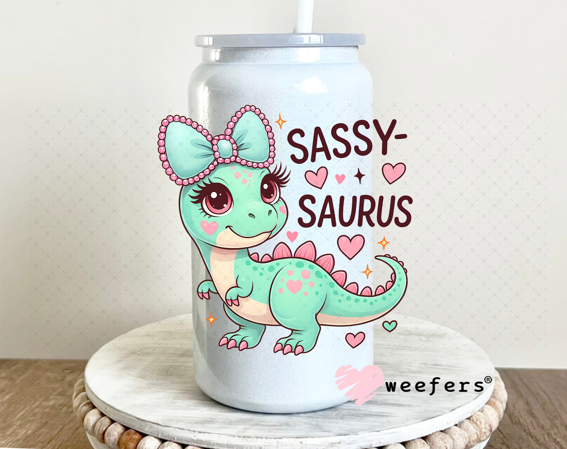 UV DTF Decal - Sassy Saurus 16oz Glass Can Generic Weefers