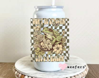UV DTF Decal - Don't Be Stressin' Life's a Blessin' 16oz Glass Can Generic Weefers