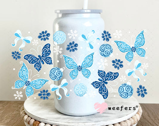 UV DTF Cup Wrap – Blue Butterflies 16oz Glass Can Generic Weefers