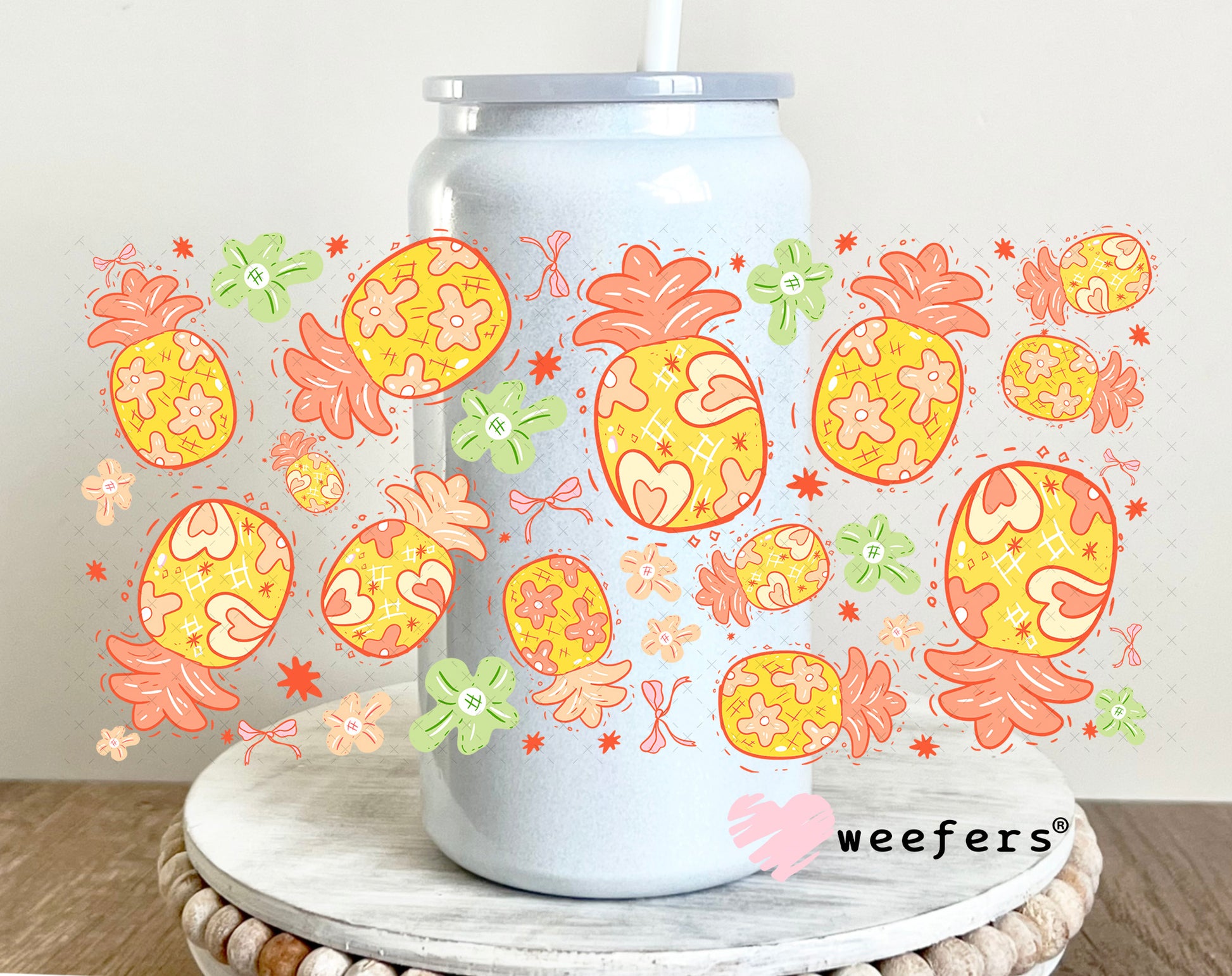 UV DTF Cup Wrap – Whimsical Pineapples 16oz Glass Can Generic Weefers