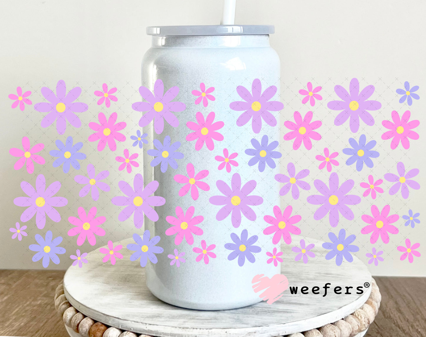 UV DTF Cup Wrap – Purple Daisies 16oz Glass Can Generic Weefers
