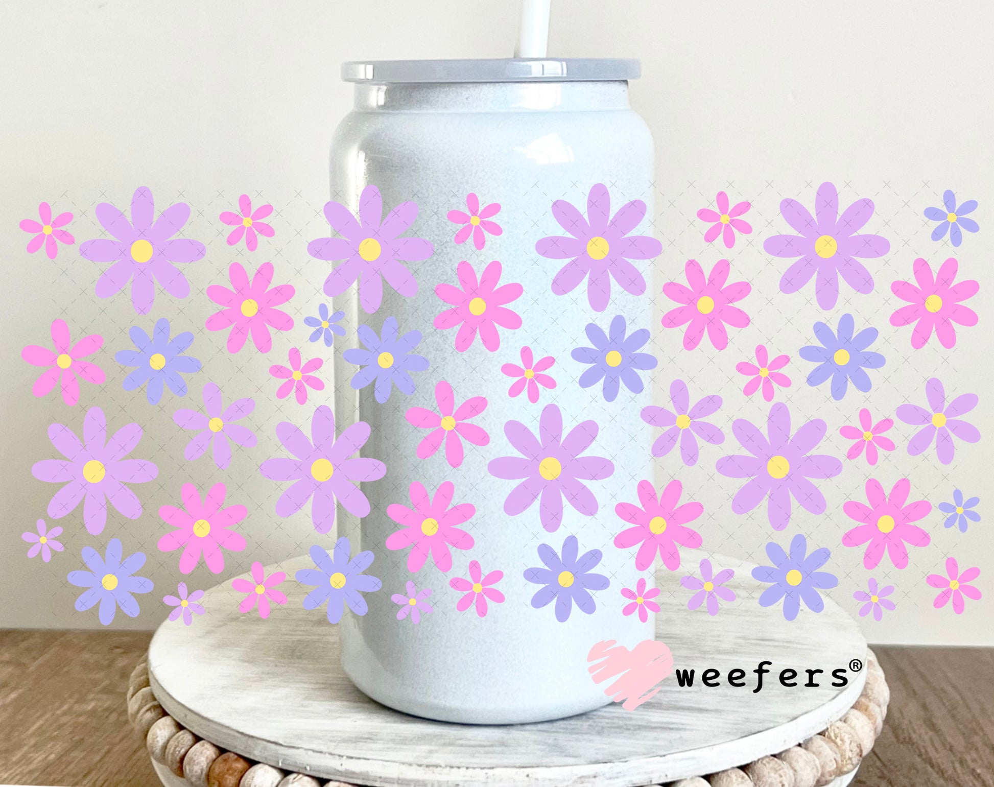 UV DTF Cup Wrap – Purple Daisies 16oz Glass Can Generic Weefers