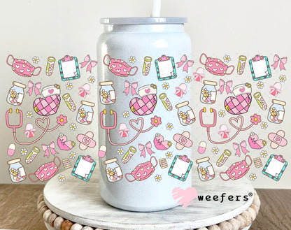 UV DTF Cup Wrap – Pink Nurse Daily Life 16oz Glass Can Generic Weefers