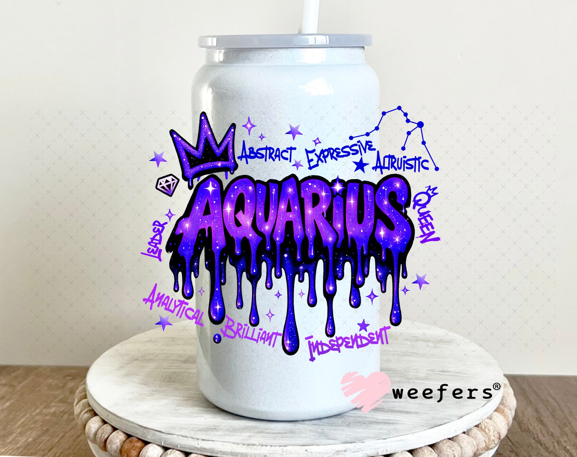 UV DTF Decal - Aquarius Zodiac Sign 16oz Glass Can Generic Weefers