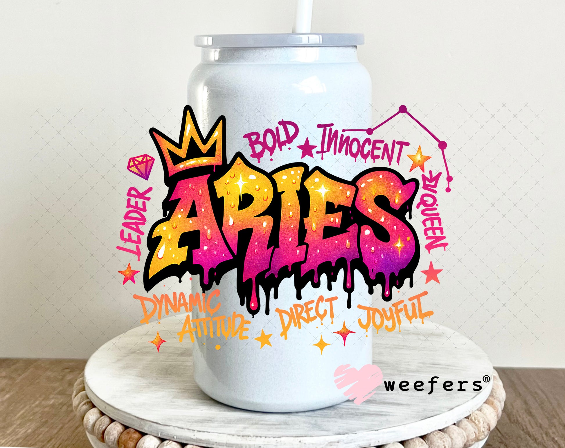 UV DTF Decal - Aries Zodiac Sign 16oz Glass Can Generic Weefers