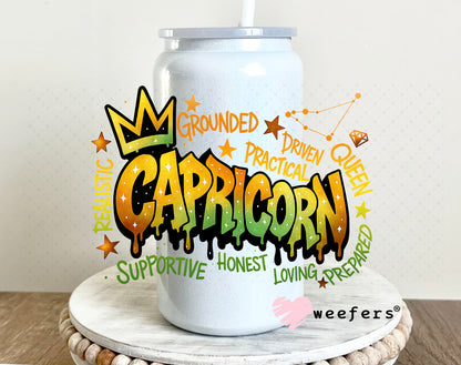 UV DTF Decal - Capricorn Zodiac Sign 16oz Glass Can Generic Weefers
