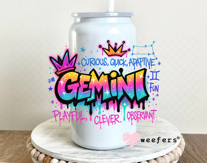 UV DTF Decal - Gemini Zodiac Sign 16oz Glass Can Generic Weefers
